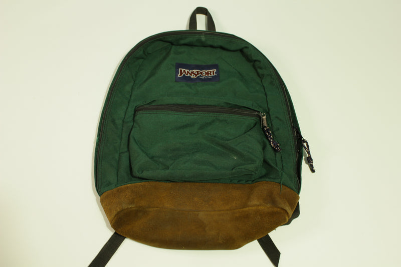 Jansport Made in USA Forest Green Suede Leather Nubuck Bottom Vintage The Fuzzy Felt Jansport Made in USA Forest Green Suede Leather Nubuck Bottom Vintage The Fuzzy Felt