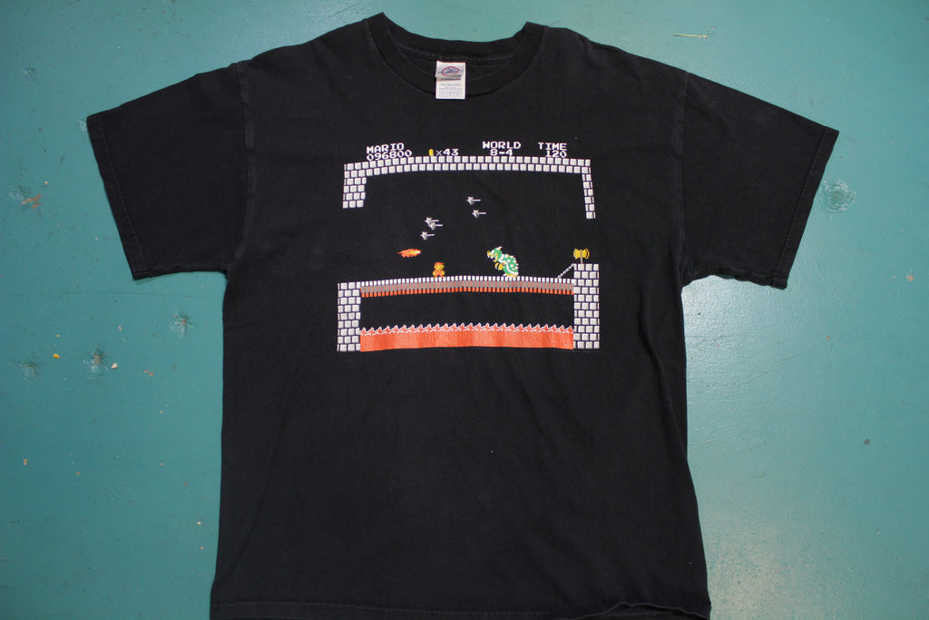 Nintendo Super Mario Bros Vintage 90s Black End Scene Bowser T