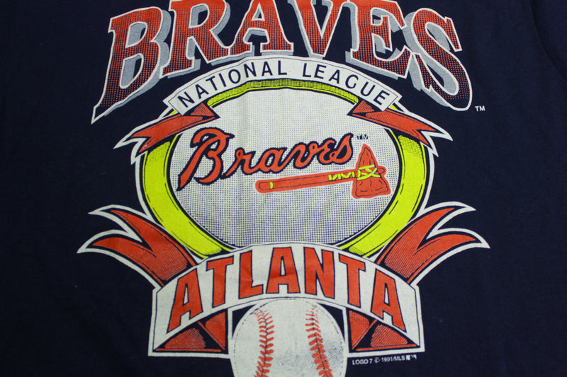 Vintage Atlanta Braves Shirt Adult Medium Single Stitch Logo 7 1991  Baseball Men