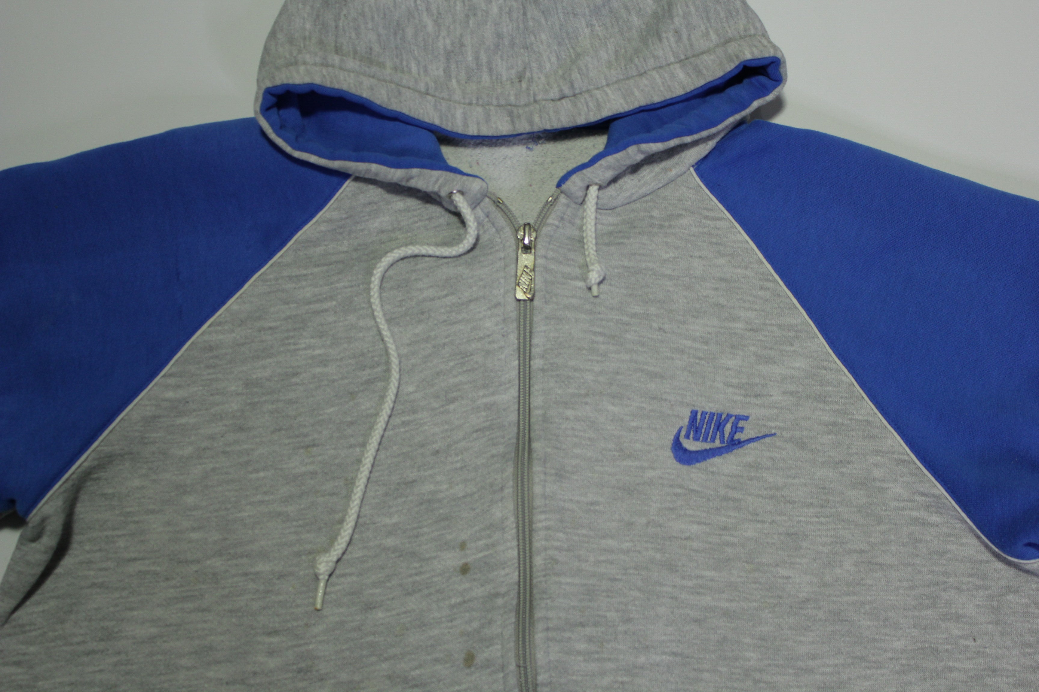 Nike Vintage 90 s Heathered Gray Blue Striped Distressed Hoodie