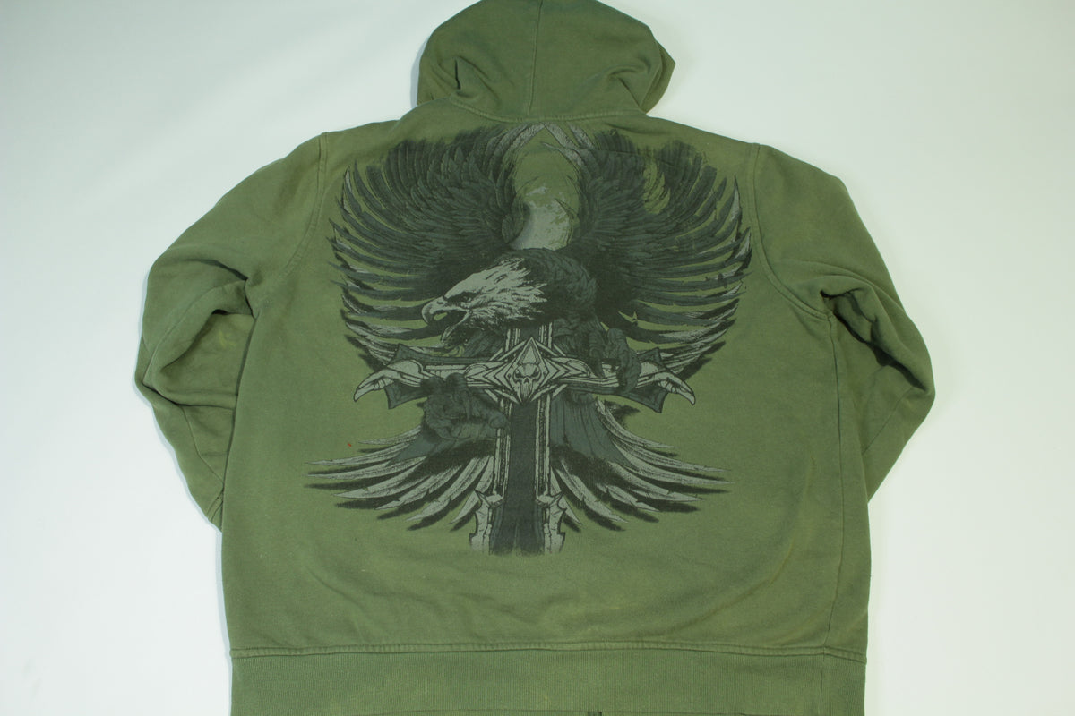 MMA Elite Skull Cross Big Eagle Print Thermal Lined Vintage Y2K Hoodie Sweatshirt