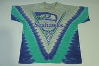 Seattle Seahawks Vintage 90's Tie Dye Liquid Blue Football T-Shirt