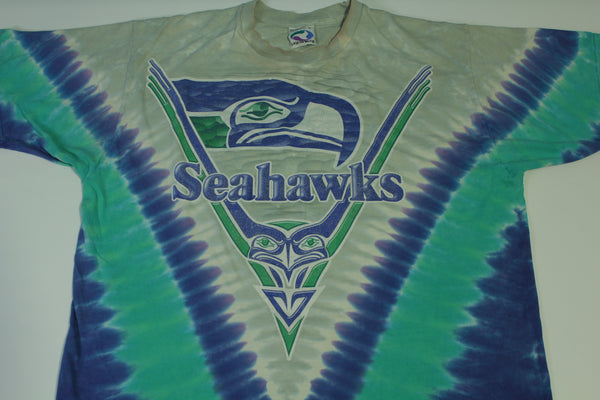 Seattle Seahawks Vintage 90's Tie Dye Liquid Blue Football T-Shirt