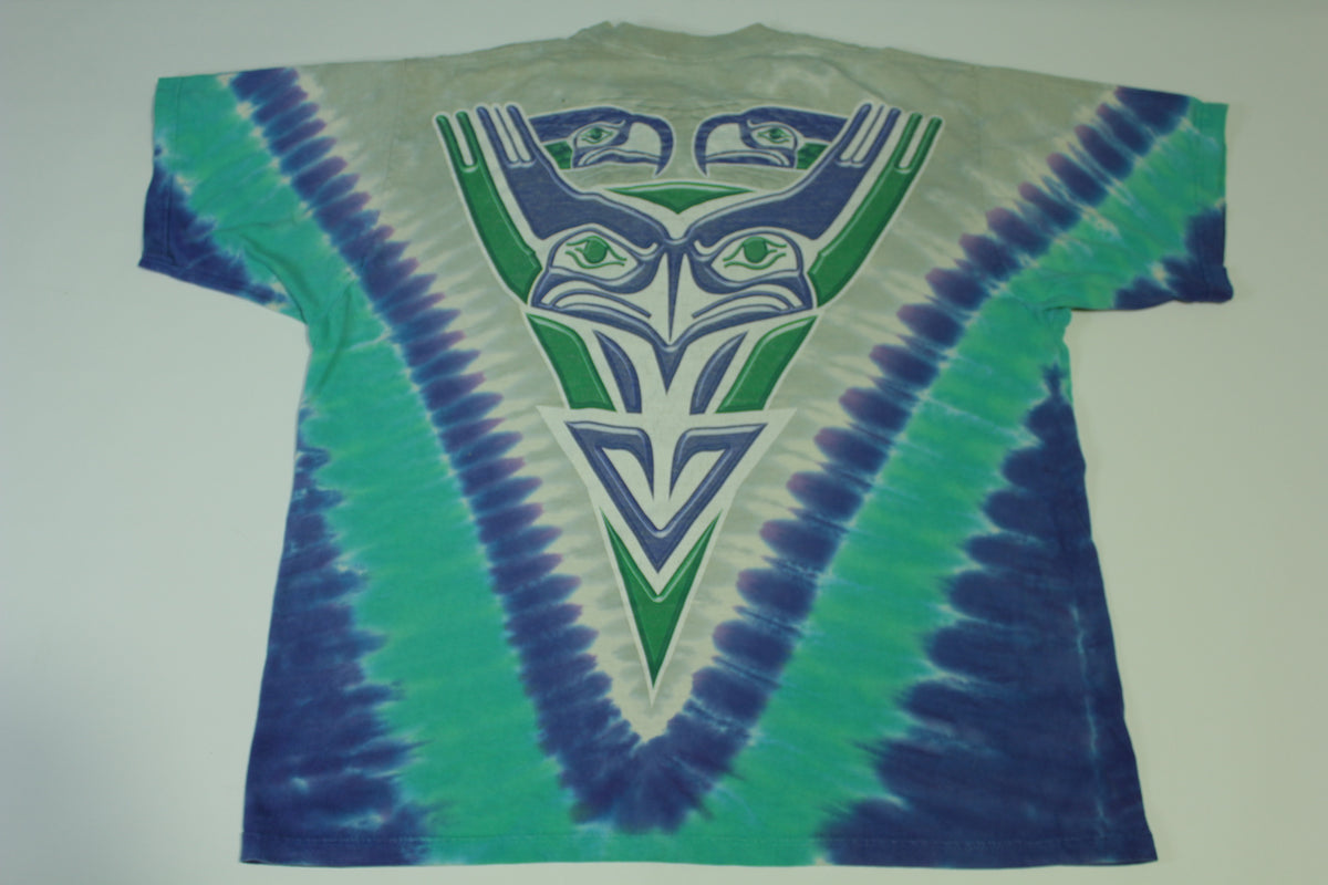 Seattle Seahawks Vintage 90's Tie Dye Liquid Blue Football T-Shirt