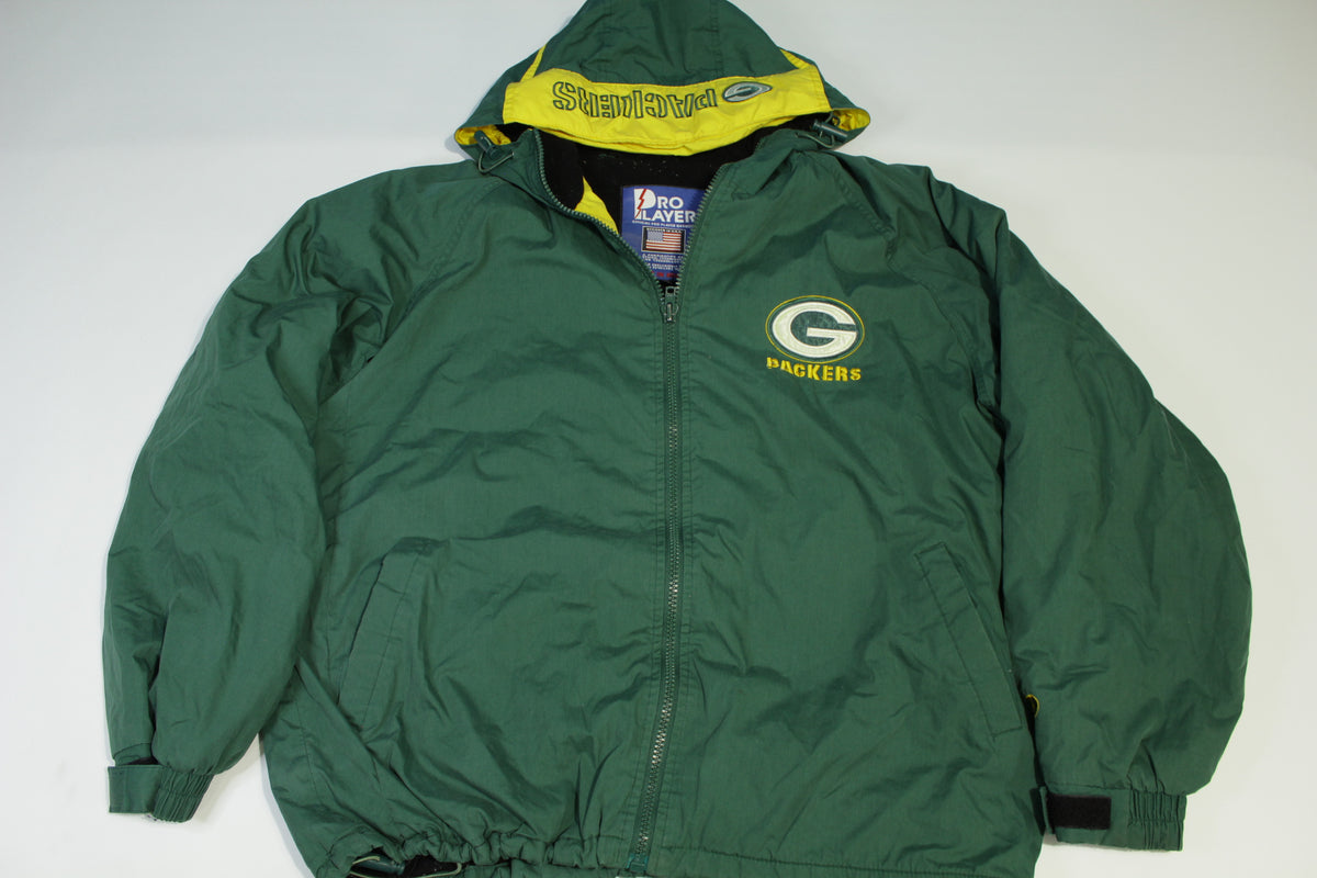 Green Bay Packers Vintage 90's Pro Player Puffer Fleece Lined Hooded Football Jacket