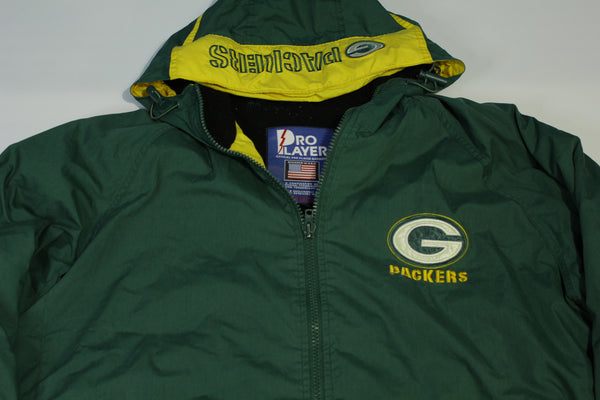 Green Bay Packers Vintage 90's Pro Player Puffer Fleece Lined Hooded Football Jacket