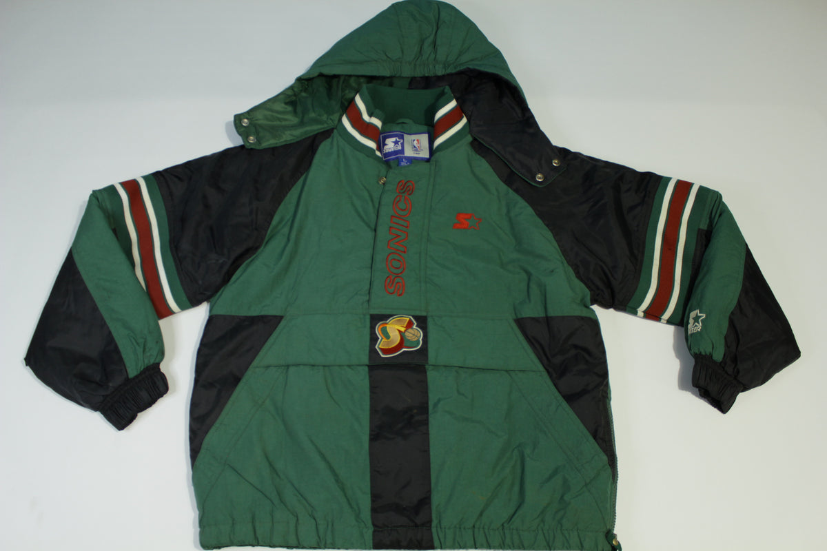 Seattle Sonics Vintage 90's '96 Puffer Hooded Parka Center Pouch Big Patch Starter Jacket