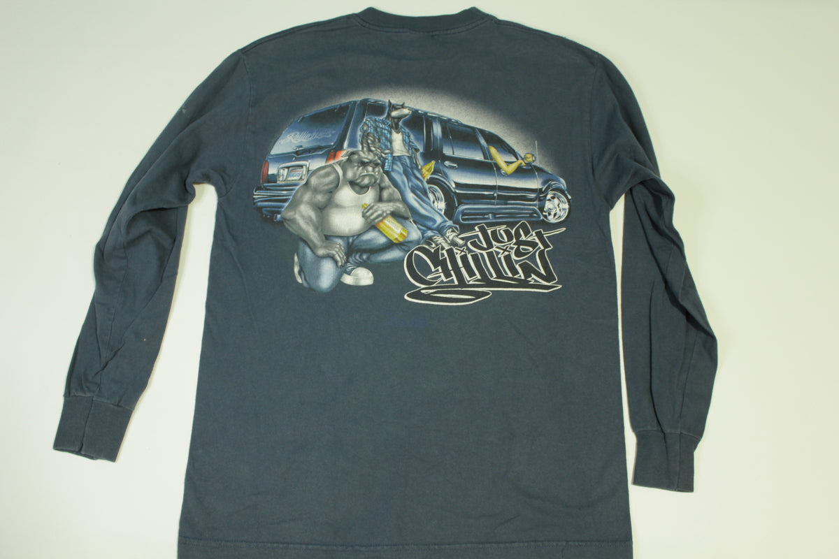 Rollin Hard Just Chillin Low Rider Escalade Bull Dogs Vintage 90's 40 Ounce Street T-Shirt