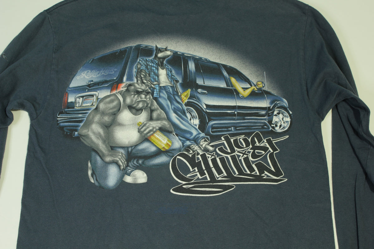 Rollin Hard Just Chillin Low Rider Escalade Bull Dogs Vintage 90's 40 Ounce Street T-Shirt