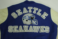 Seattle Seahawks Vintage 80's Chalk Line Made in USA Letterman's Bomber Leather Jacket