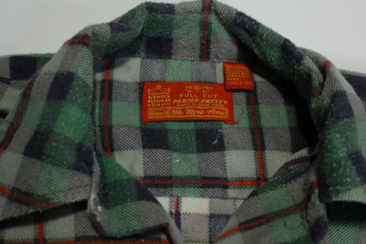Sears Kings Road Perma Prest Plaid Vintage 70s Cotton Button Up Classic Flannel Shirt