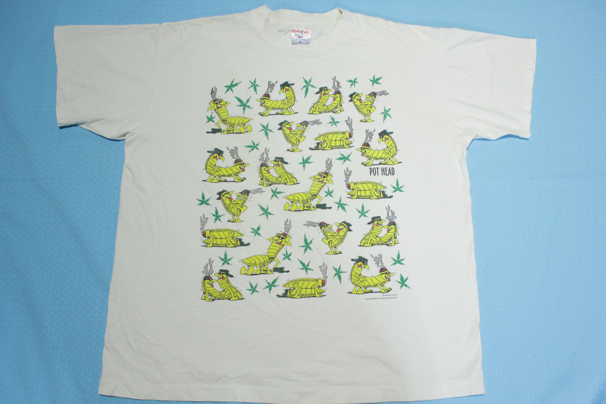 Pot Head Vintage 90's Sex Positions Lewd Funny Weed Marijuana Single Stitch T-Shirt
