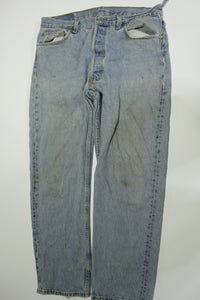 Levis 501 Distressed Button Fly Vintage 90's Denim Grunge Punk Red Tab Blue Jeans