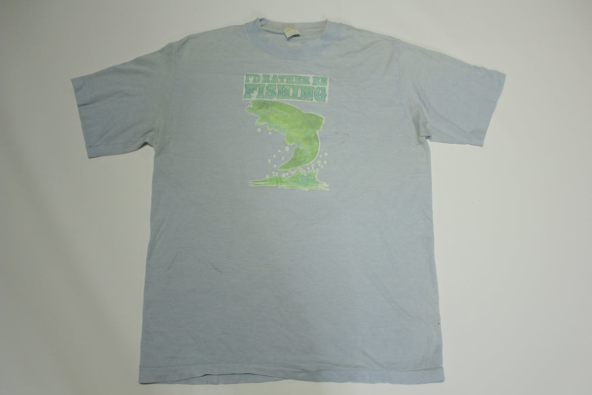 I'd Rather Be Fishing Vintage 70's Single Stitch Sportswear Tag T-Shirt