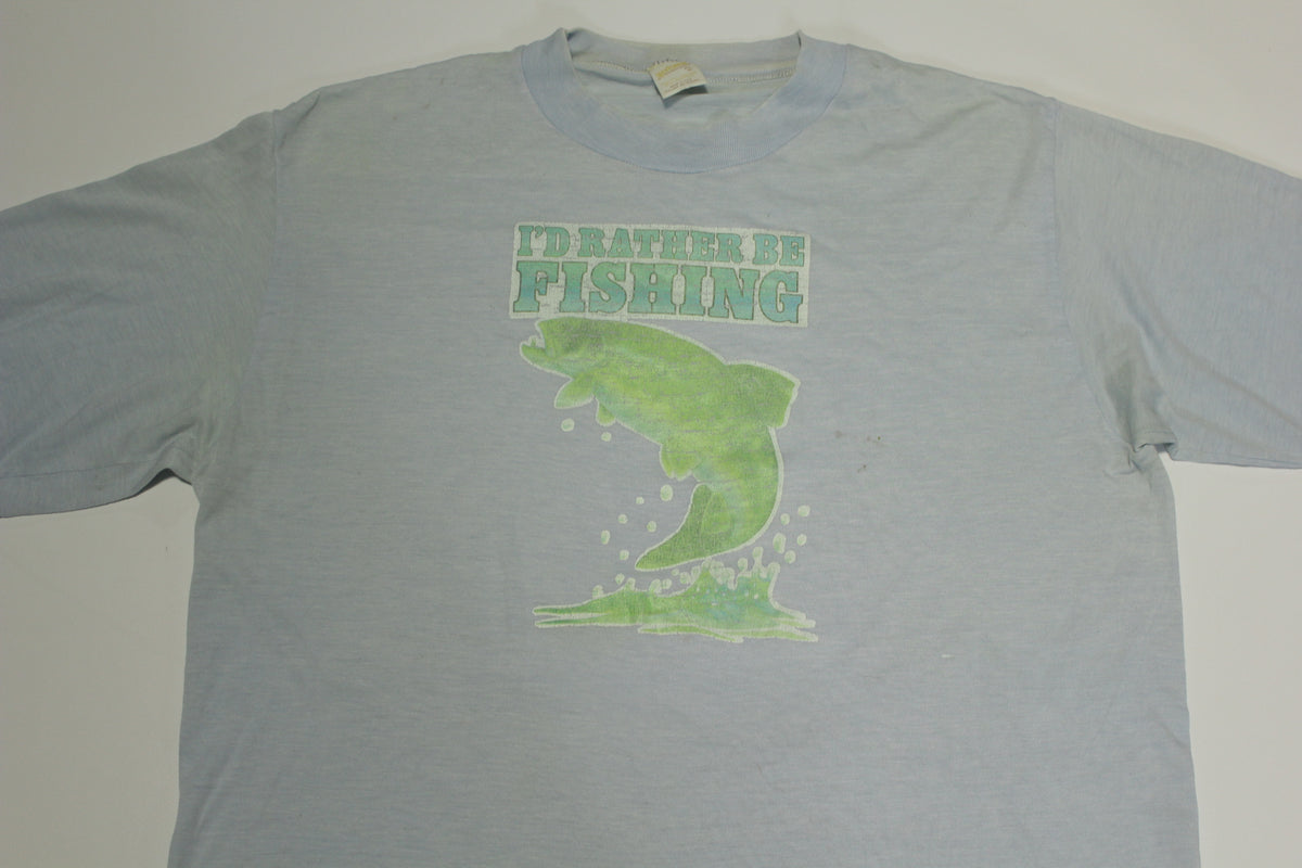 I'd Rather Be Fishing Vintage 70's Single Stitch Sportswear Tag T-Shirt