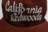 California Redwoods Corduroy Vintage 80s Adjustable Back Snapback Hat