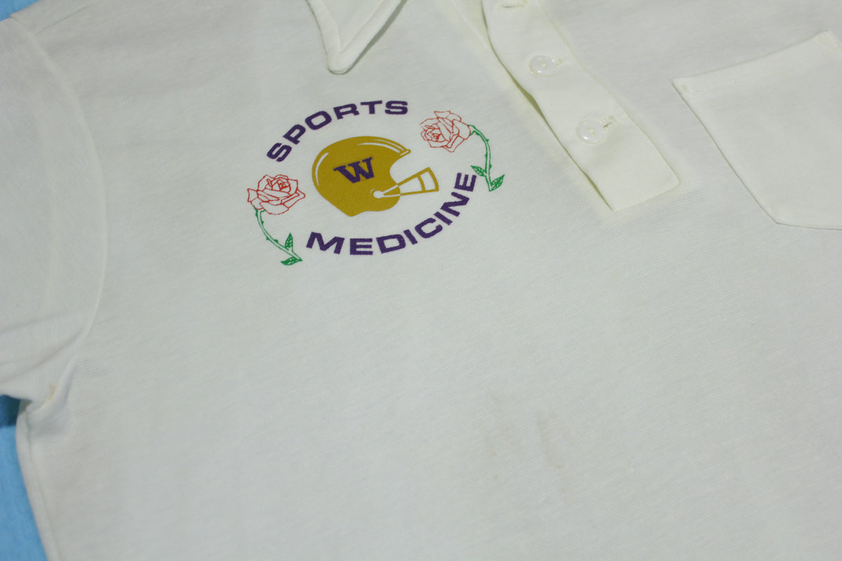 UW University of Washington Huskies Vintage 80's Sports Medicine Football Polo Shirt