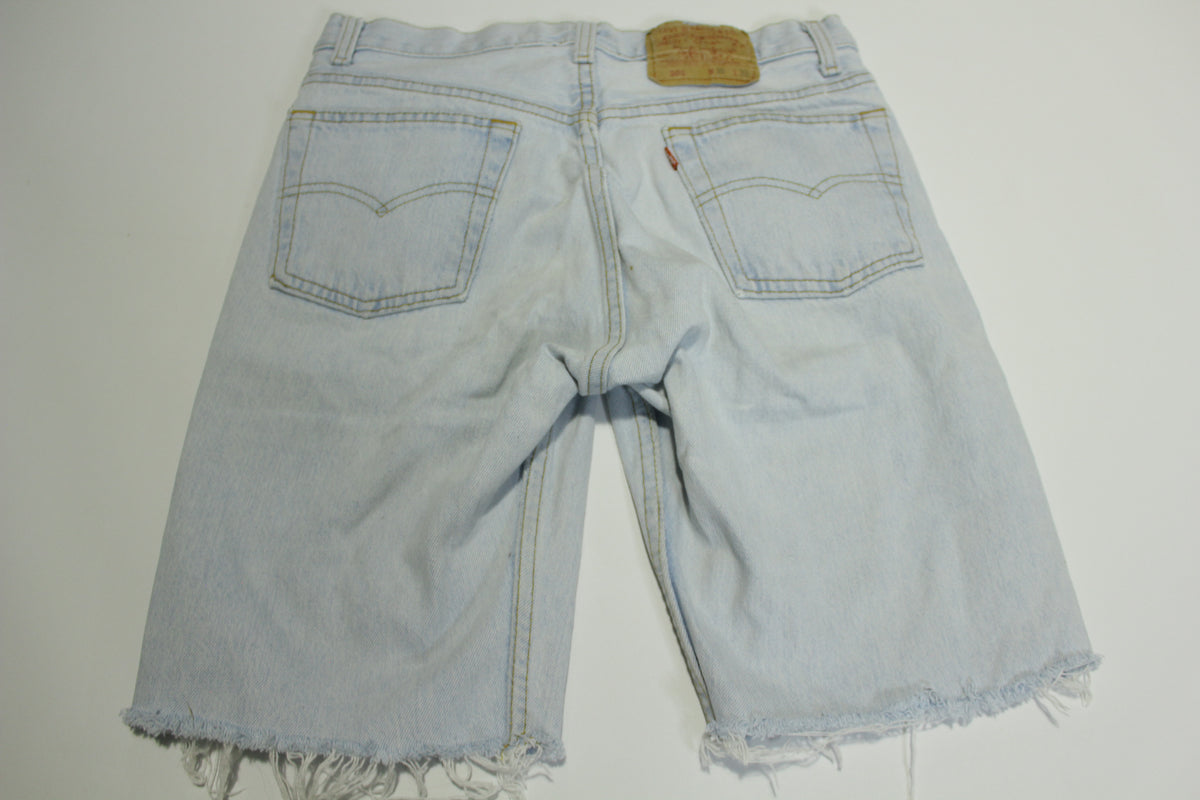 Levis 501 Button Fly Vintage 90's Denim Grunge Acid Wash Red Tab Blue Jean Cut Off Shorts