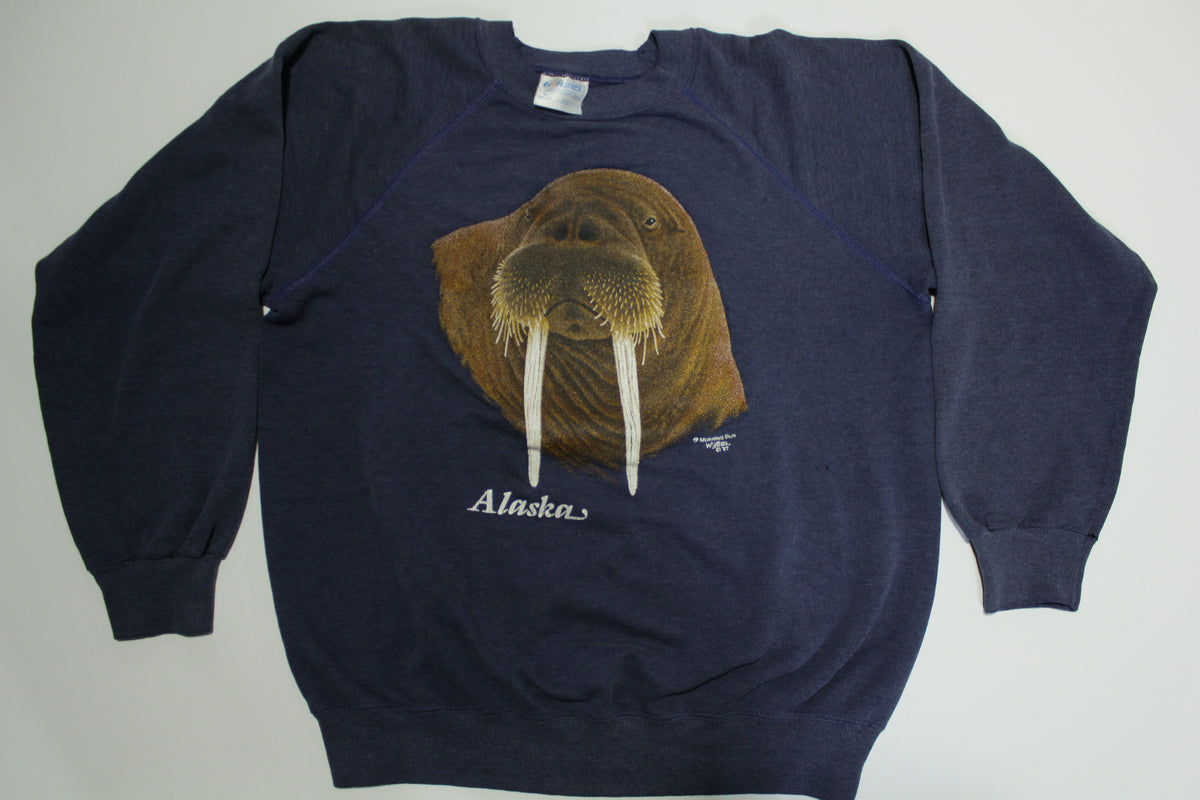 Alaska Walrus Vintage 80's Morning Sun 1987 Whitton Made in USA Crew Neck Sweatshirt