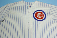 Chicago Cubs Vintage 90's Majestic Button Up Sewn Patch Pin Striped Jersey