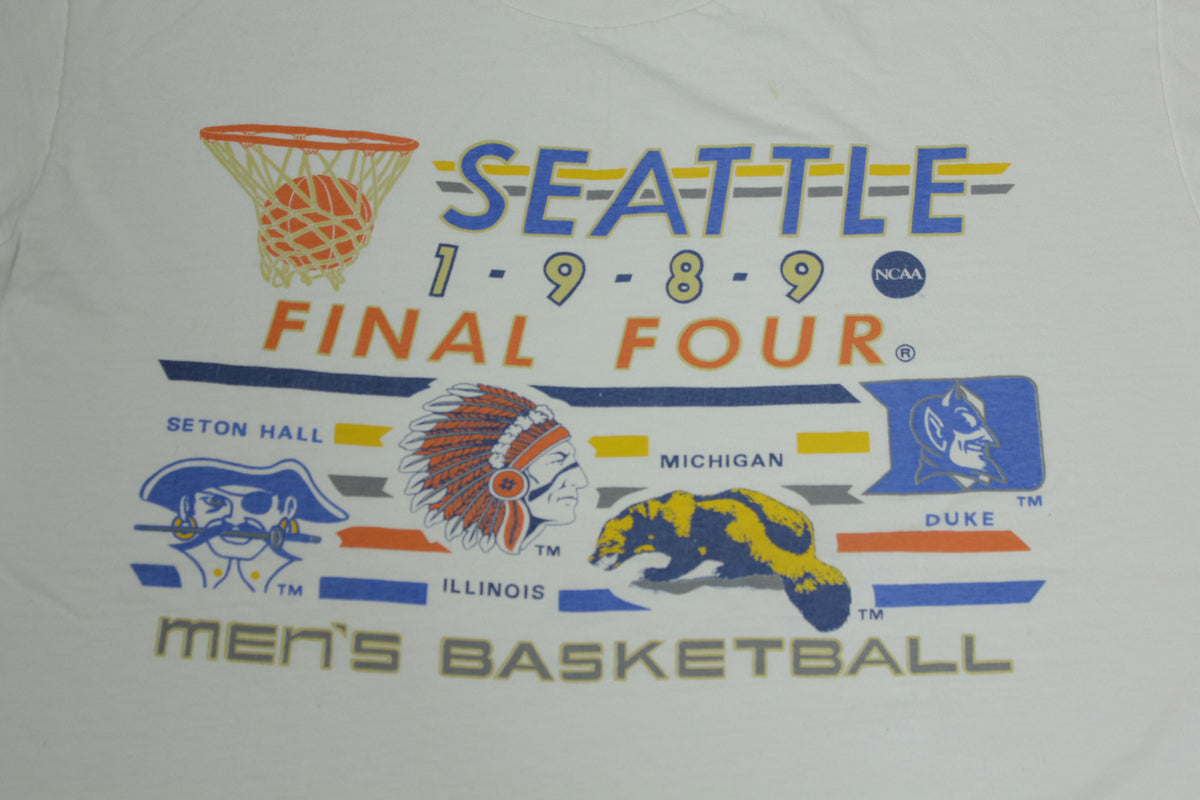 Seattle 1989 Final Four Seton Hall Michigan Illinois Duke NCAA Collegiate Basketball T-Shirt