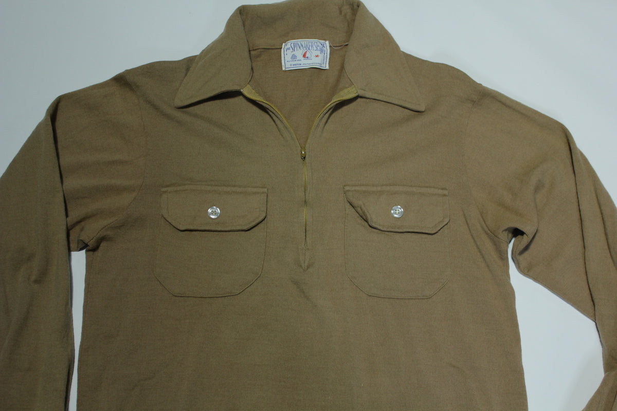 Spinnaker Shirt Vintage 70's 100% Virgin Wool Mitin Long Sleeve Quarter Zip Polo Shirt
