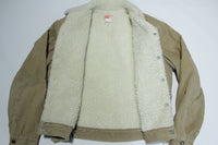 Levis Vintage 80's Sherpa Lined Made in USA Distressed Corduroy Tan Trucker Jacket