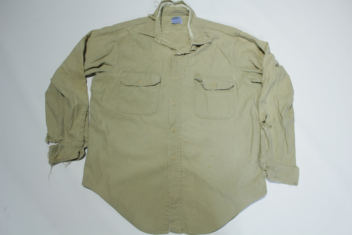 Sear Mountain Cloth Vintage Sanforized 60's Work Button Up Khaki Shirt