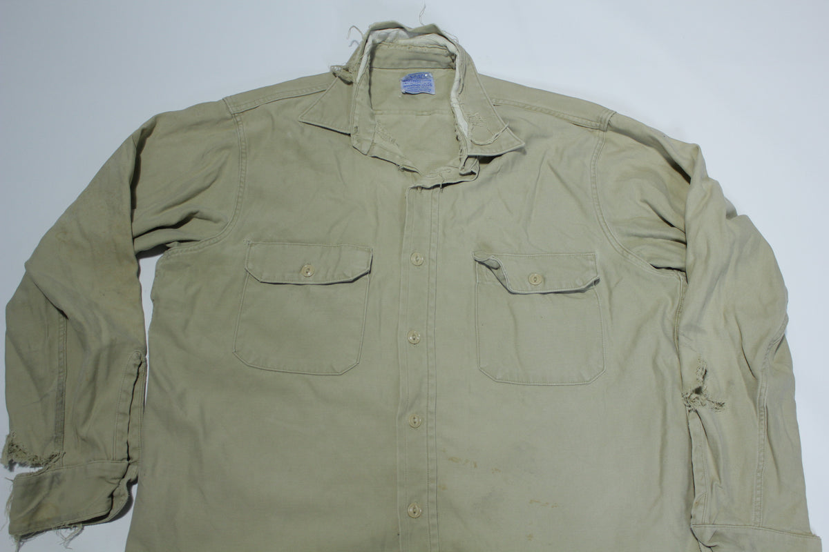 Sear Mountain Cloth Vintage Sanforized 60's Work Button Up Khaki Shirt