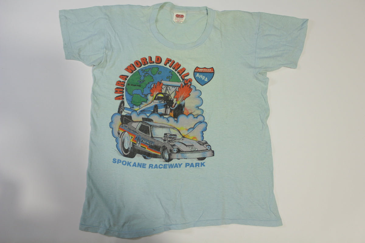 AHRA Spokane Raceway Park World Finals Vintage John Collins Drag Racing Pioneer T-Shirt