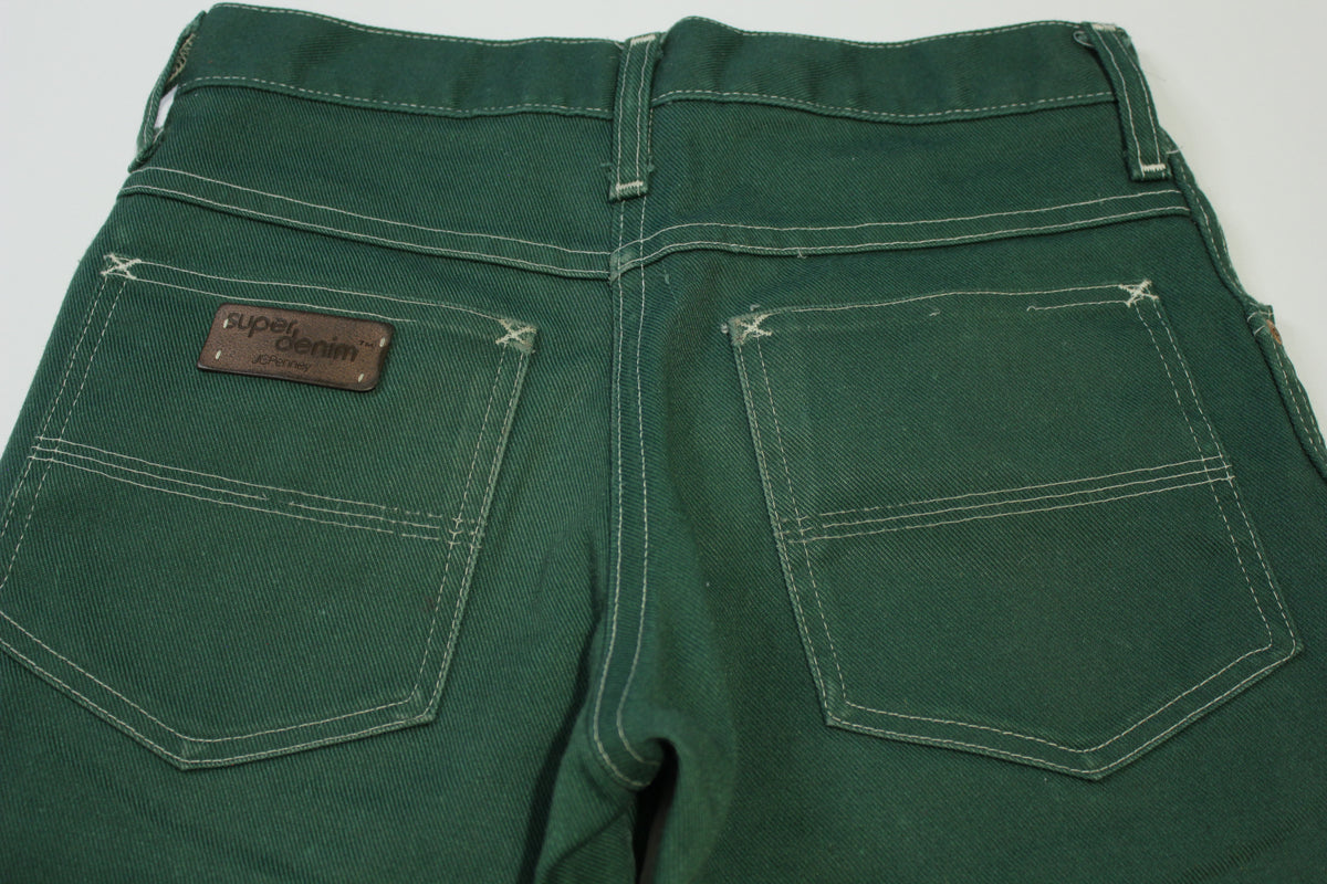 JCPenney Super Denim Vintage Green w/ White Stitching 70's Flare Jeans