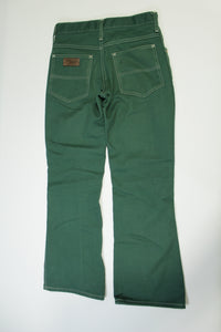 JCPenney Super Denim Vintage Green w/ White Stitching 70's Flare Jeans