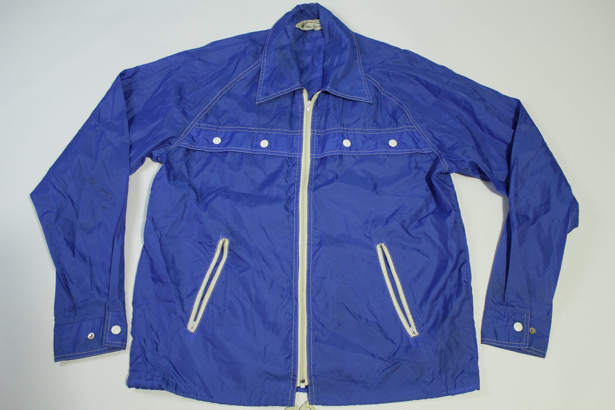 Kmart Vintage 70's Nylon Blue White Accents  Buttons Nylon Windbreaker Jacket