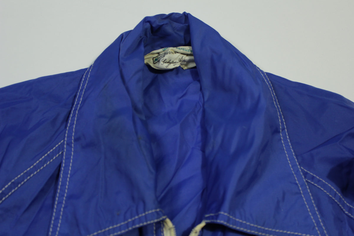 Kmart Vintage 70's Nylon Blue White Accents  Buttons Nylon Windbreaker Jacket