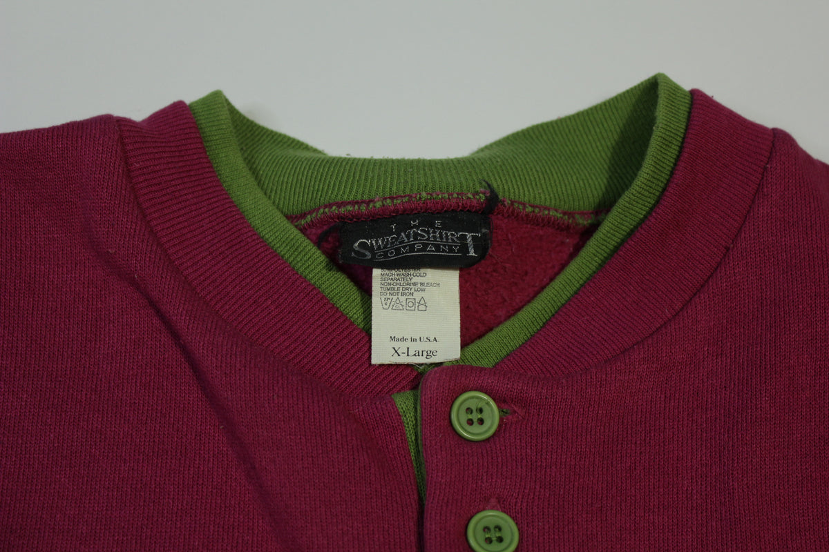 The Sweatshirt Company Vintage Made in USA 80's Purple Green Henley Sweatshirt