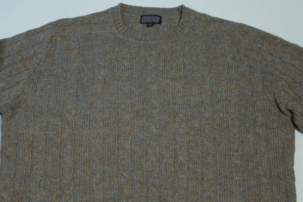 Lands End British Hong Kong Shetland Wool Vintage 80's Oatmeal Cabled Knit Sweater