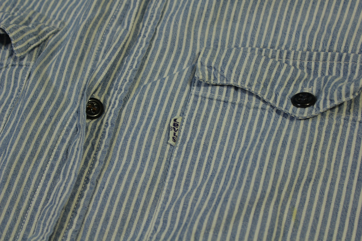 Levis Pin Striped Vintage 70's Hippie Chambray Button Up Work Shirt