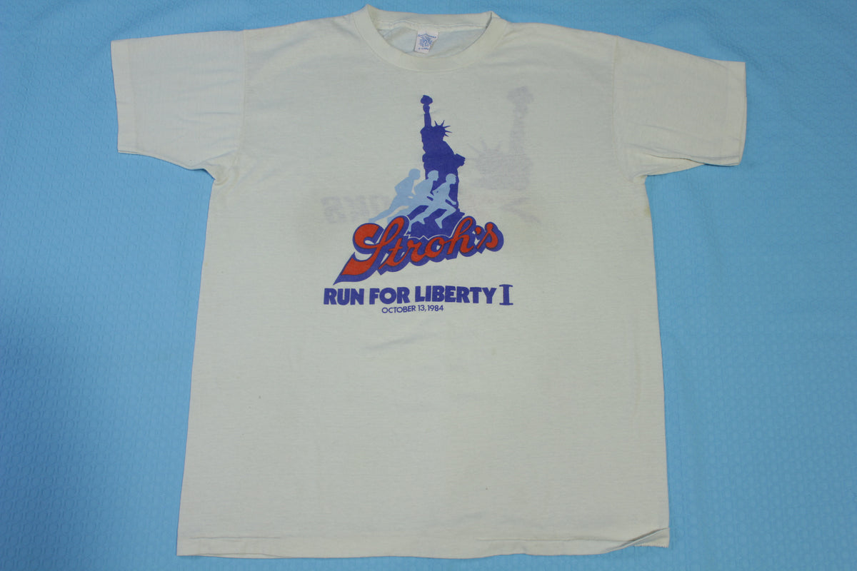 Run For Liberty I NYC Stroh's Beer Brooks Shoes Vintage 80's Marathon Single Stitch T-Shirt