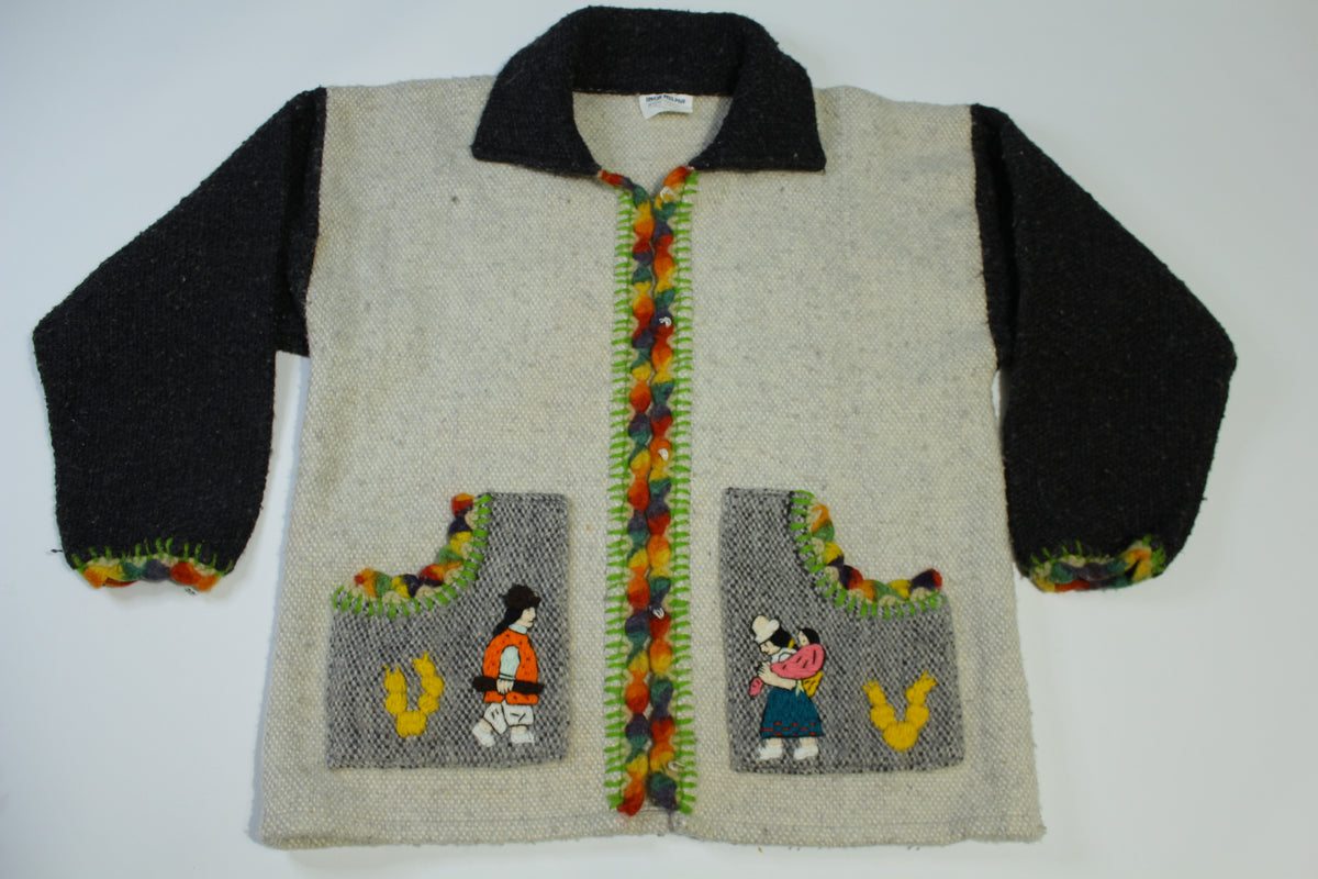 Folklor Inca Milma Vintage 80's Cardigan Ecuador Grey Wool Tejidos Sweater