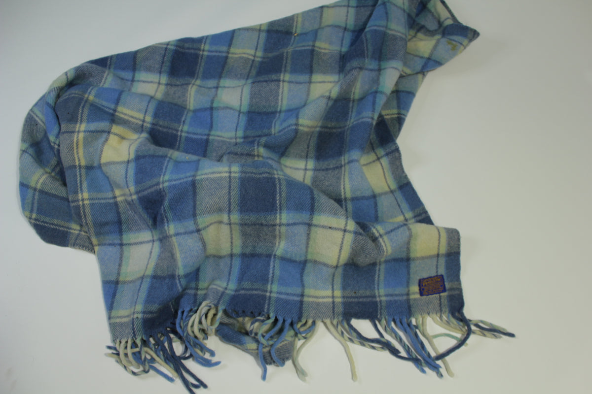Pendleton Vintage 1960's Wool Plaid Virgin Wool Throw Fringe Blanket 4x5