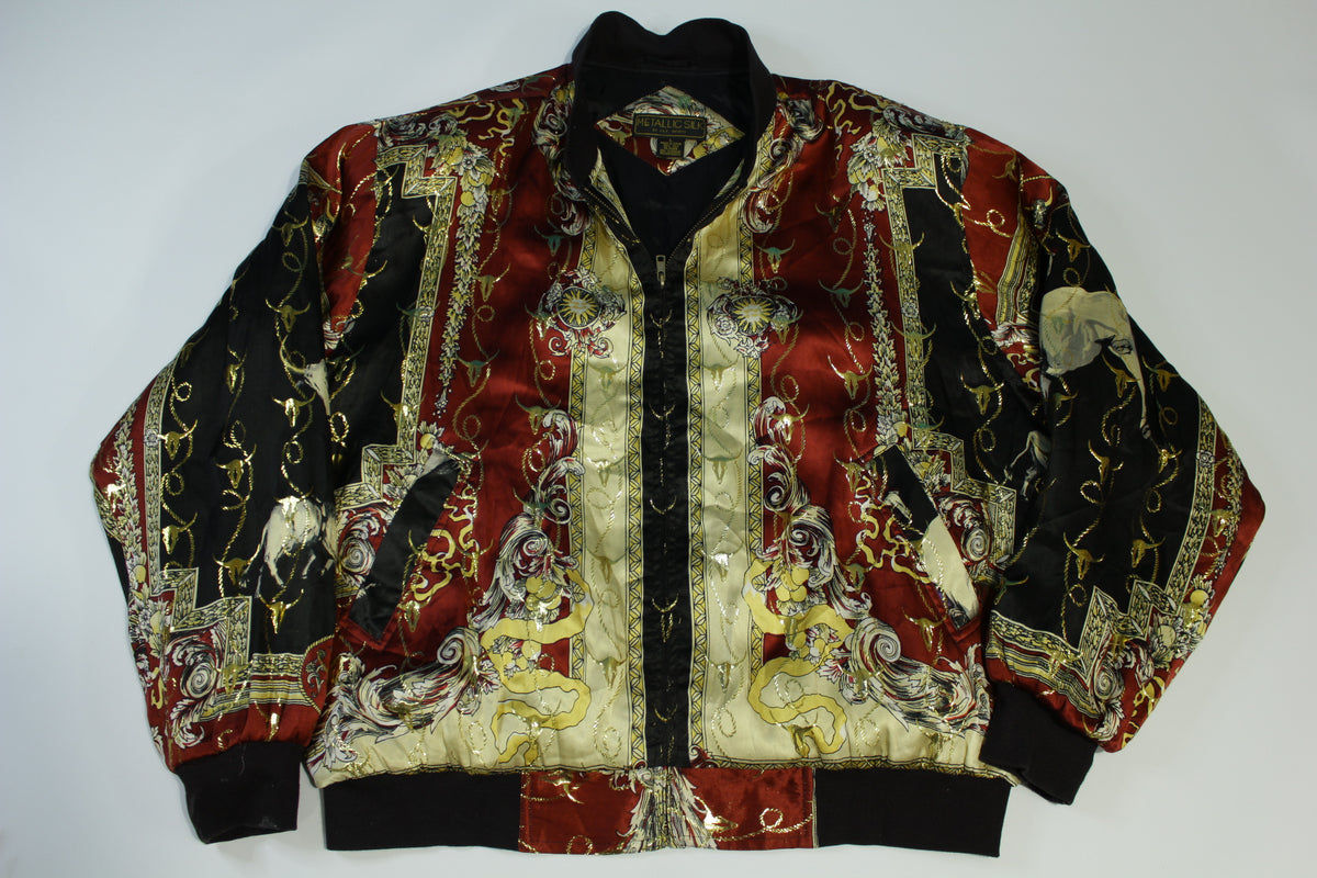 Metallic Silk Gold Foil Vintage 90's Grandma's Bling Bingo Night Wind Breaker Jacket