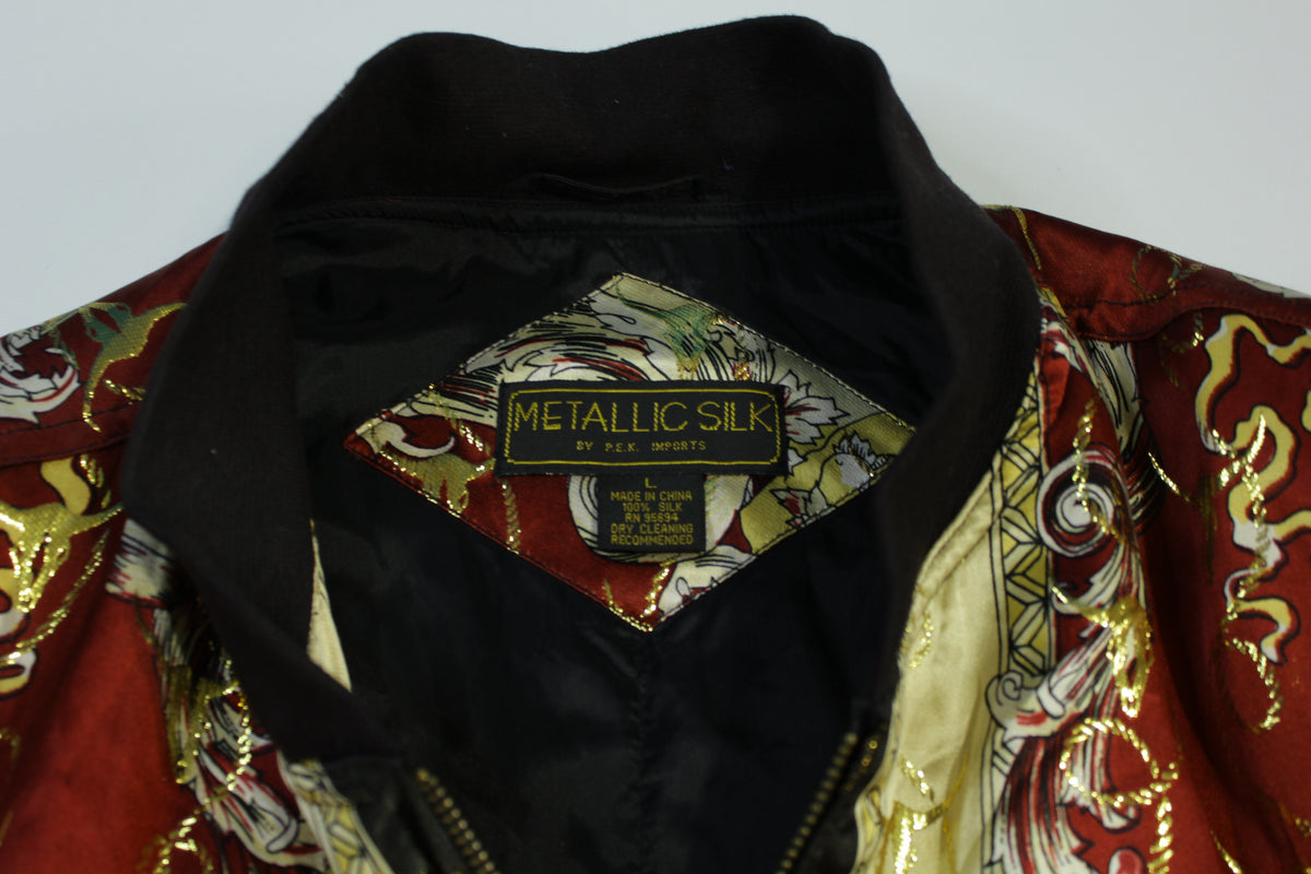 Metallic Silk Gold Foil Vintage 90's Grandma's Bling Bingo Night Wind Breaker Jacket