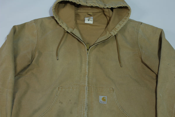 Carhartt J131 BRN Thermal Lined Canvas Made in USA Hooded Work Jacket