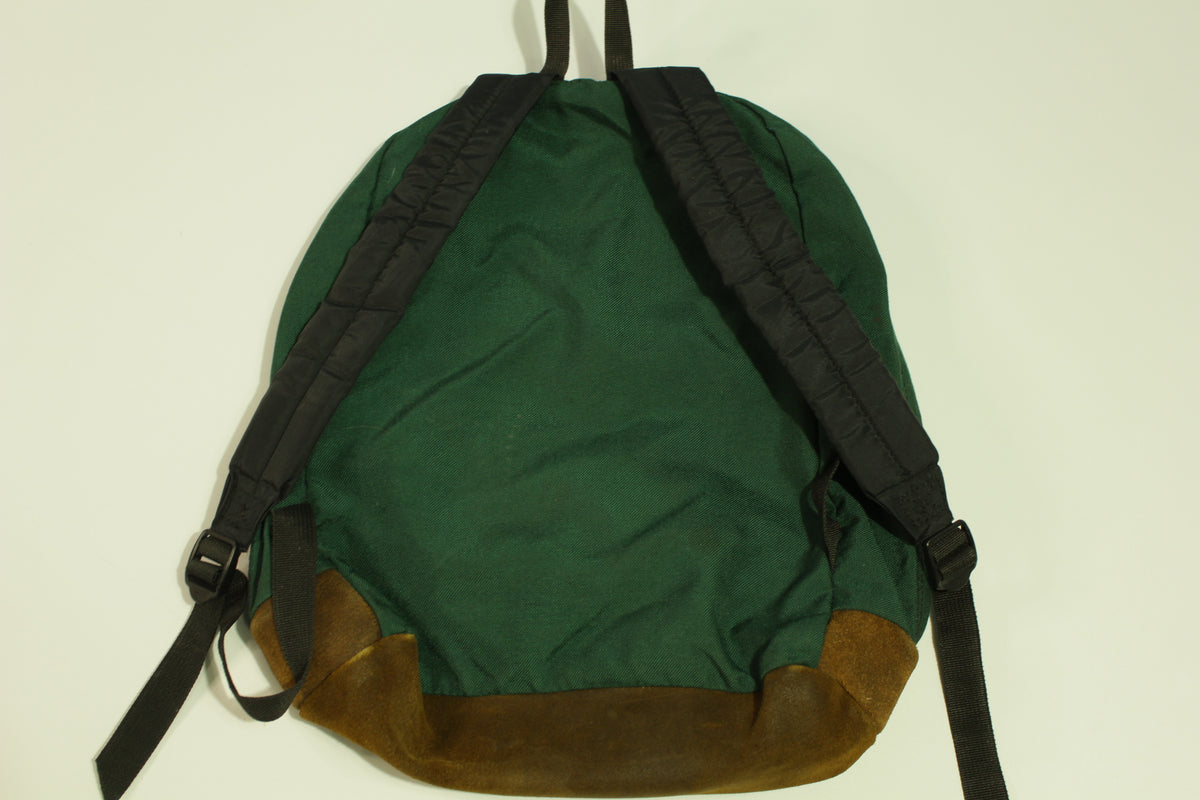 Jansport Made in USA Forest Green Suede Leather Nubuck Bottom Vintage 80's Backpack