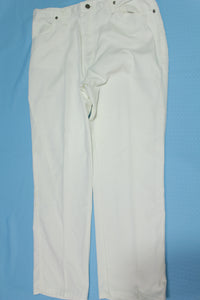 Rustler Vintage 80's Tyvek Tag 89600WM Made in USA Cocaine White Boot Zipper Denim Jeans