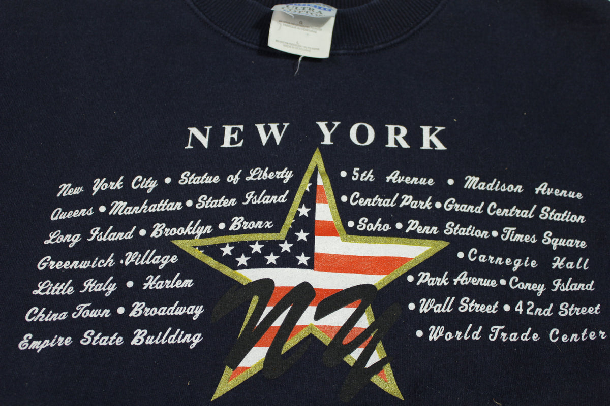 New York NY USA Flag Vintage 90's World Trade Center Empire State Building Tourist Sweatshirt