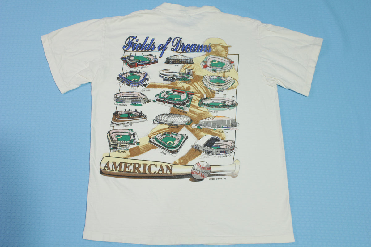 American Ballparks Vintage 90's Field of Dreams 1998 Kingdome Wrigley Baseball T-Shirt