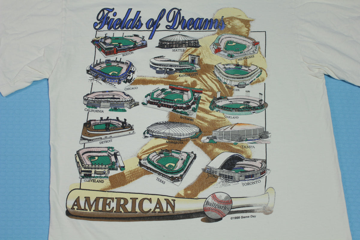 American Ballparks Vintage 90's Field of Dreams 1998 Kingdome Wrigley Baseball T-Shirt
