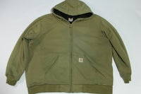 Carhartt 100632 Army Green Thermal Lined Vintage 00's Work Construction Hoodie Sweatshirt