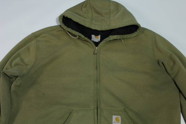 Carhartt 100632 Army Green Thermal Lined Vintage 00's Work Construction Hoodie Sweatshirt